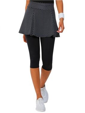 Dona Jo Skirted Capri Leggings Black Polka Dot Athletic Skort Golf Tennis M